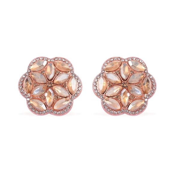 Peach & White Austrian Crystal Floral Bracelet, Earrings, Ring and Necklace Set - Picture 2 of 3